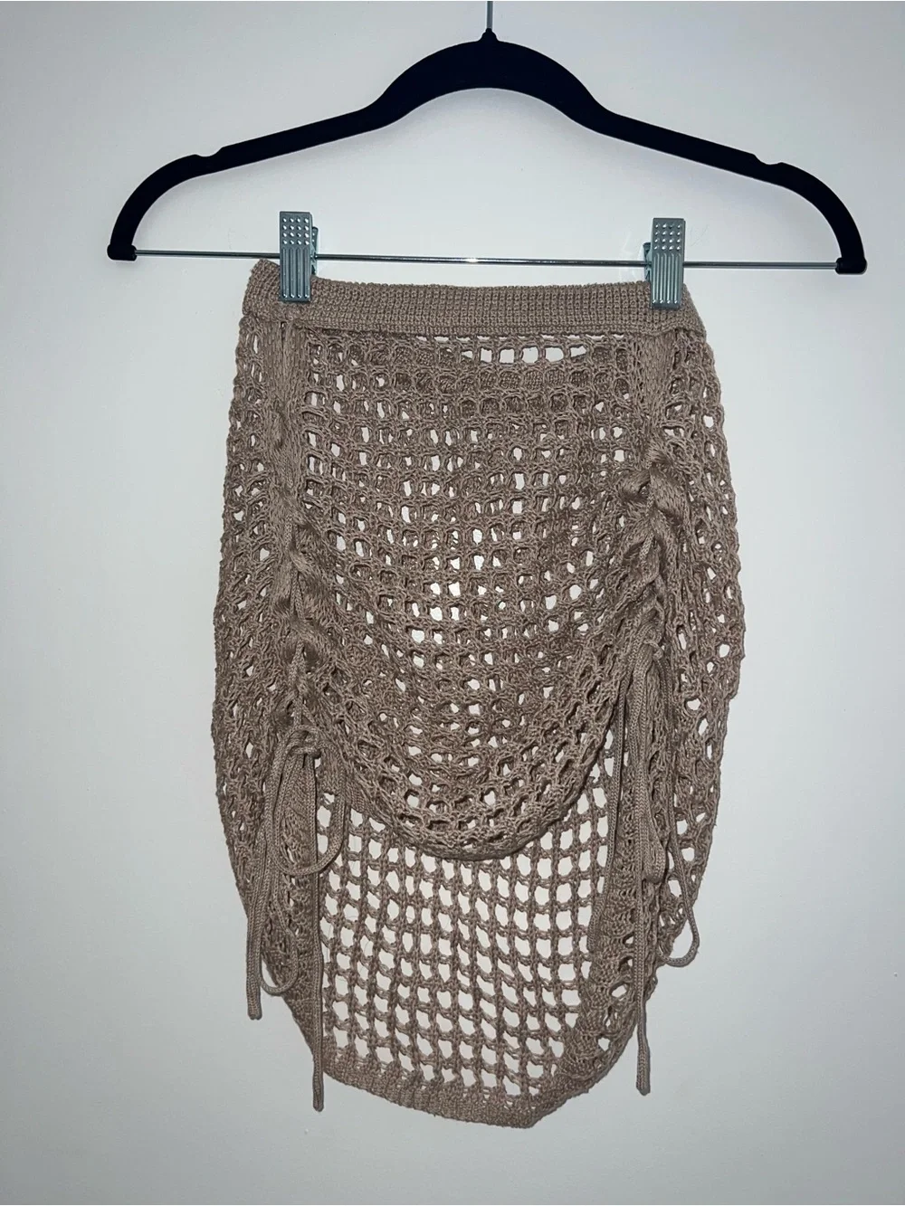 Taupe Crochet Ruched Swim Cover Up Skirt
